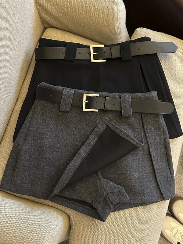 

High Waist Straight Leg Thiened Woolen Skirt Pants Women's Autumn Winter Outerwear Commute Sle Side Split Design