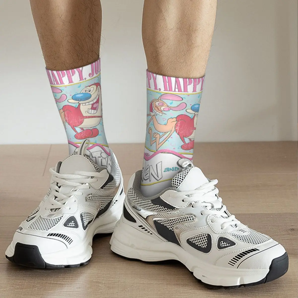 Rosa Herren socken Retro Harajuku die Ren & Stimpy Show Street Style Neuheit nahtlose Crew Socke