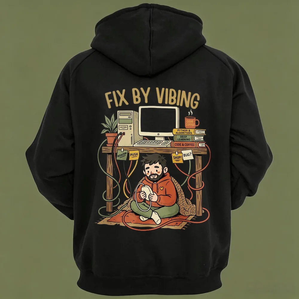 Funny Fix By Vibing Programmer Hoodie Funny Coding Geek Developer Graphic Sweatshirt Navy Blue Casual Pullover Sudadera Hombre