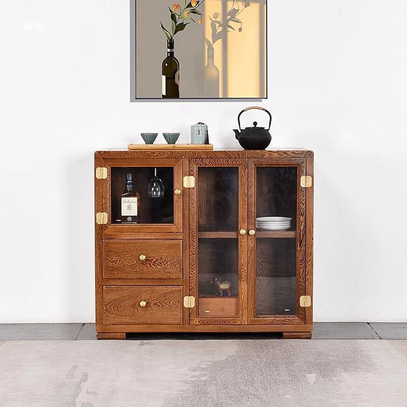 Armário de vinho de vidro chinês de madeira maciça
