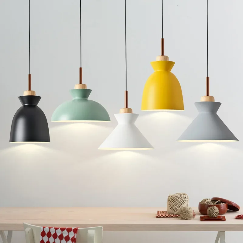 

Hot Nordic Restaurant Chandelier Modern Simple Creative Personality Home Single-head Macaron Lamp Dining Room Bar Table Lamps