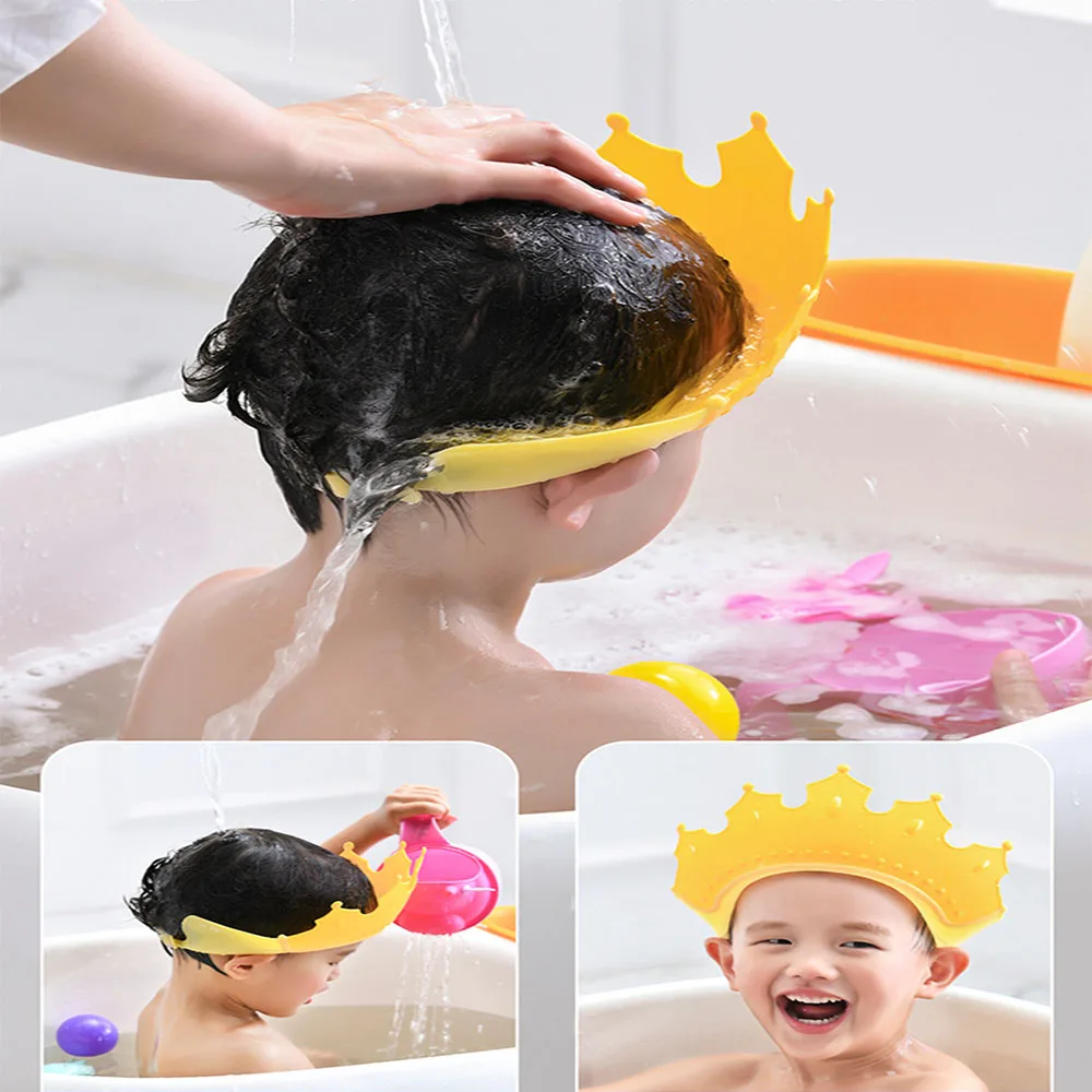 3 Color Baby Bath Shower Cap Shampoo Bath Cap Adjustable EVA Cap Waterproof Eye Protection Earmuff Headgear Shampoo Cap