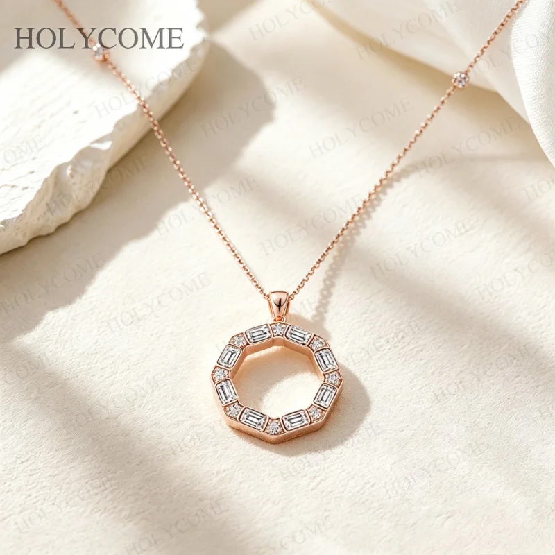 925 Sterling Silber Runder Anhänger Funkelnde Moissanit-Halskette für Damen Mode Jubiläum Geburtstag Schmuck Geschenk – Detail 10
