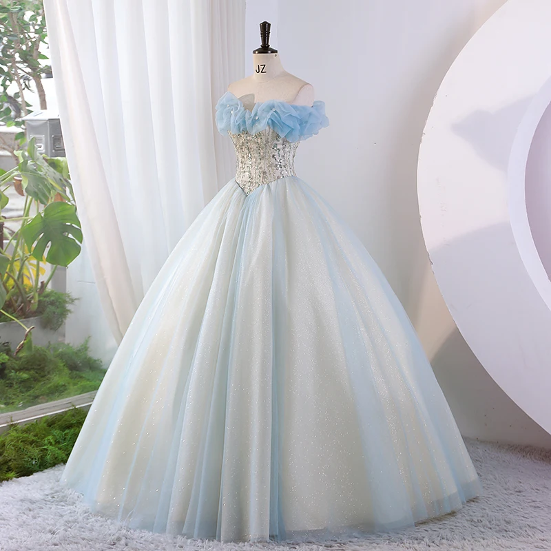 light blue ruffled vintage ball gown royal Medieval Renaissance Victorian dress Belle ball