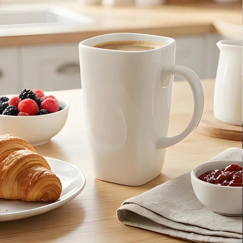 600ML, plain white bone china large tea mugs, square porcelain cup mornin water, tasse a cafe ceramic coffee cup, tumbler cafe