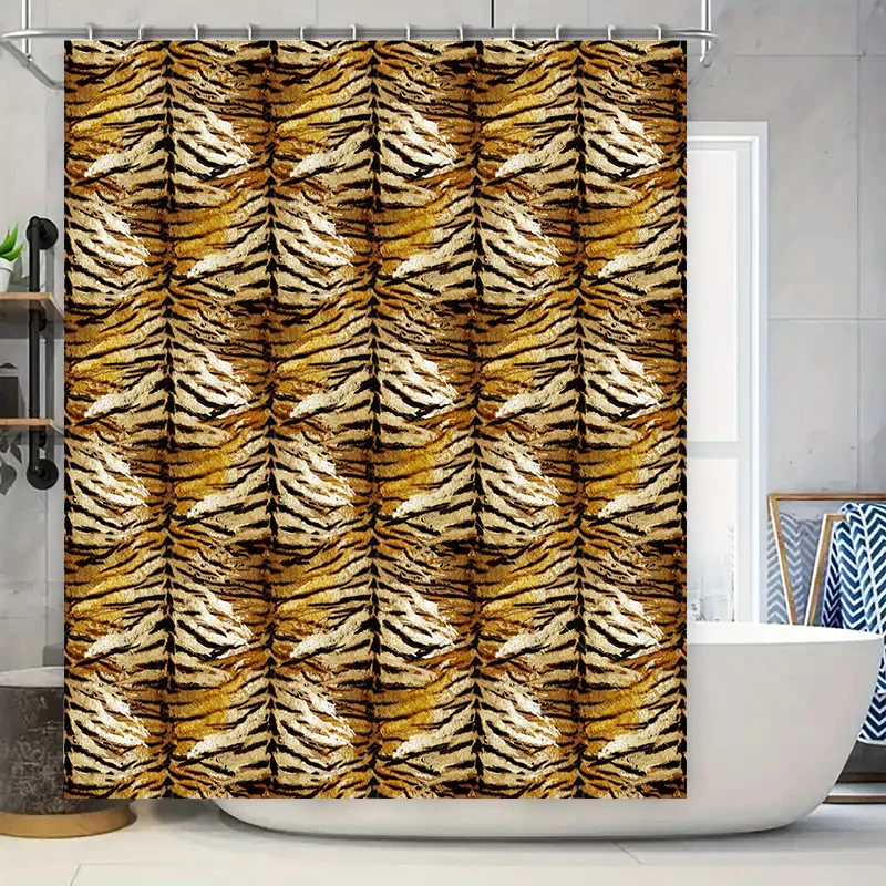 

Luxury Gold Tiger Stripe Shower Curtain Waterproof Bath Decoration Wall Hanging Home Decorative Panels 72 x 84（183cm X 213cm）