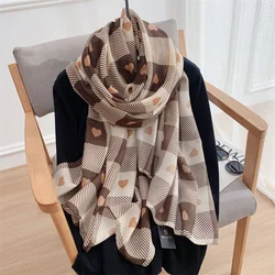 Fashion Solid Cotton Scarf Printed Grid Heart Shawl Women Scarves Beach Travel Outdoor Sunscreen Hijab Female Head Wraps 180*85c