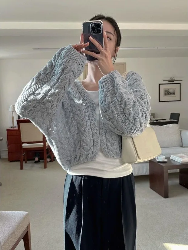 

Шикарный V-Ne свободный повседневный длинный вязаный открытый кардиган-свитер, женский осенний модный маленький дизайн с узором