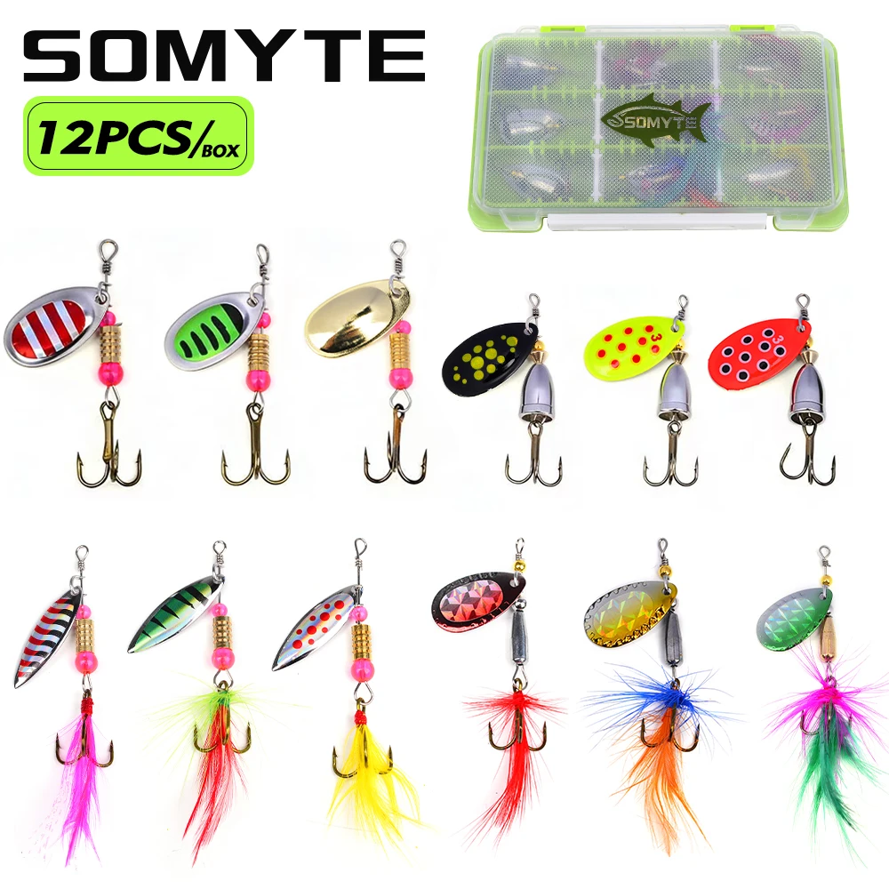 

Набор из 12 вращающихся блесен SOMYTE: сбалансированные композитные блесны, микро-металлические блесны, бионические искусственные приманки для ручной ловли
