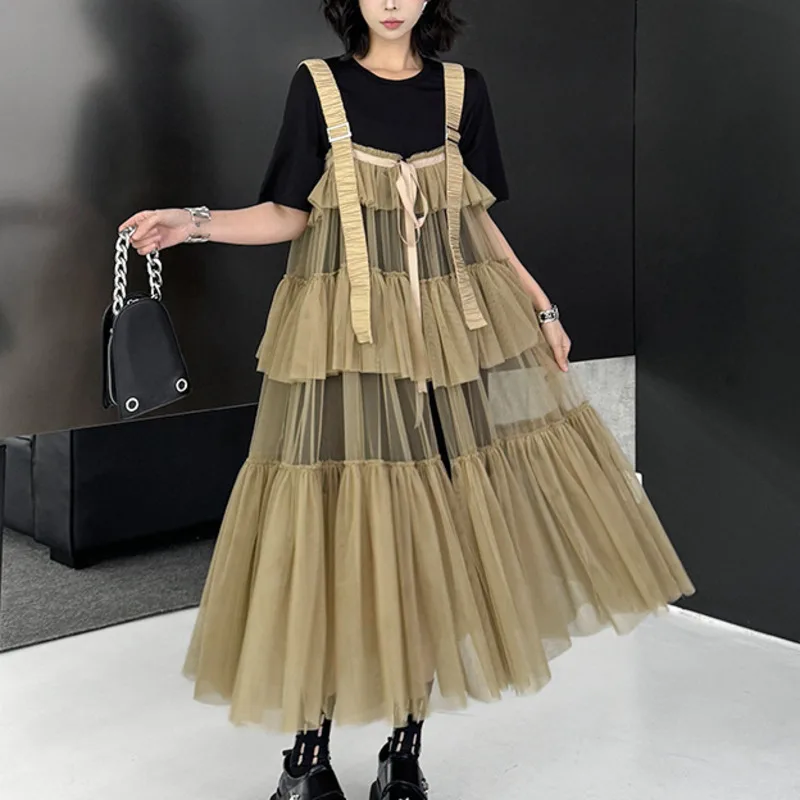 HKSH printemps automne nouvelle robe globale pour femmes couches plissées maille transparente conception de Niche française a-ligne robes douces élégantes HK17971