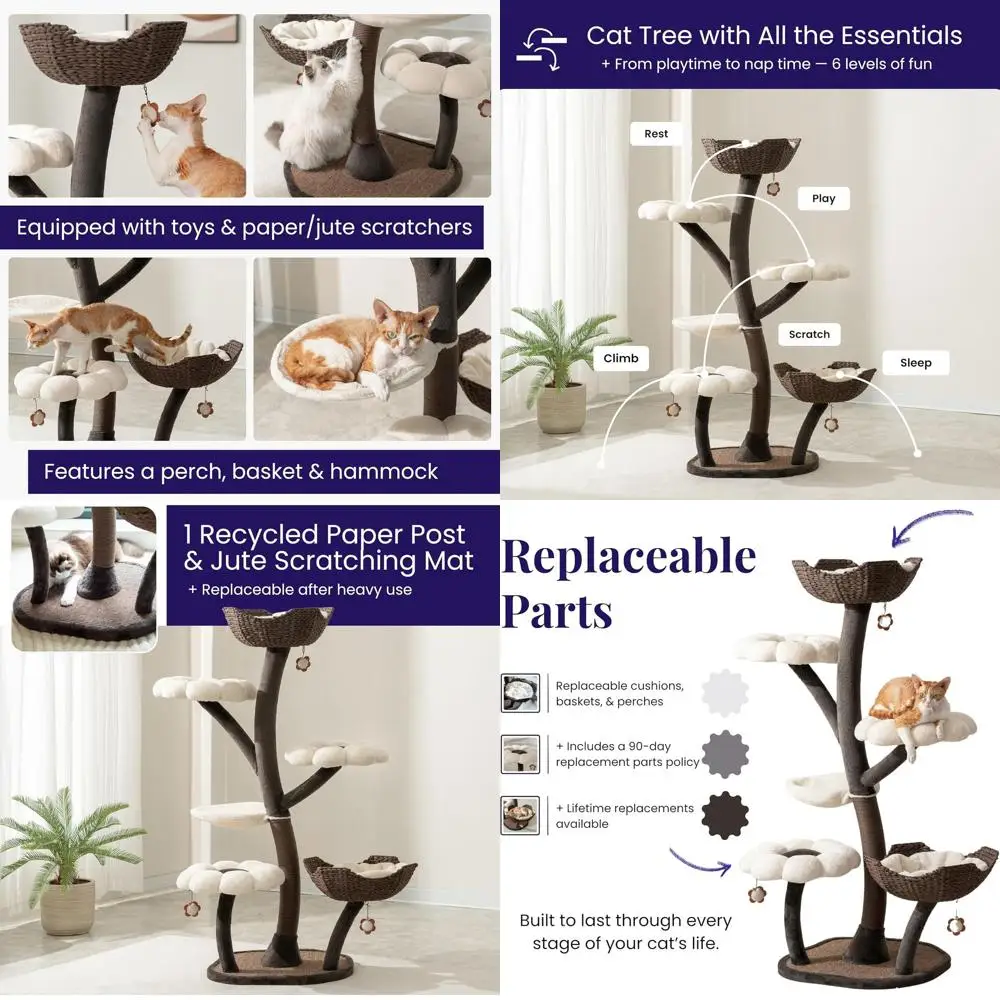 

59 высоких кошачьих деревьев со съемными жердонами, когтеточками и моющимися корзинами для больших кошек