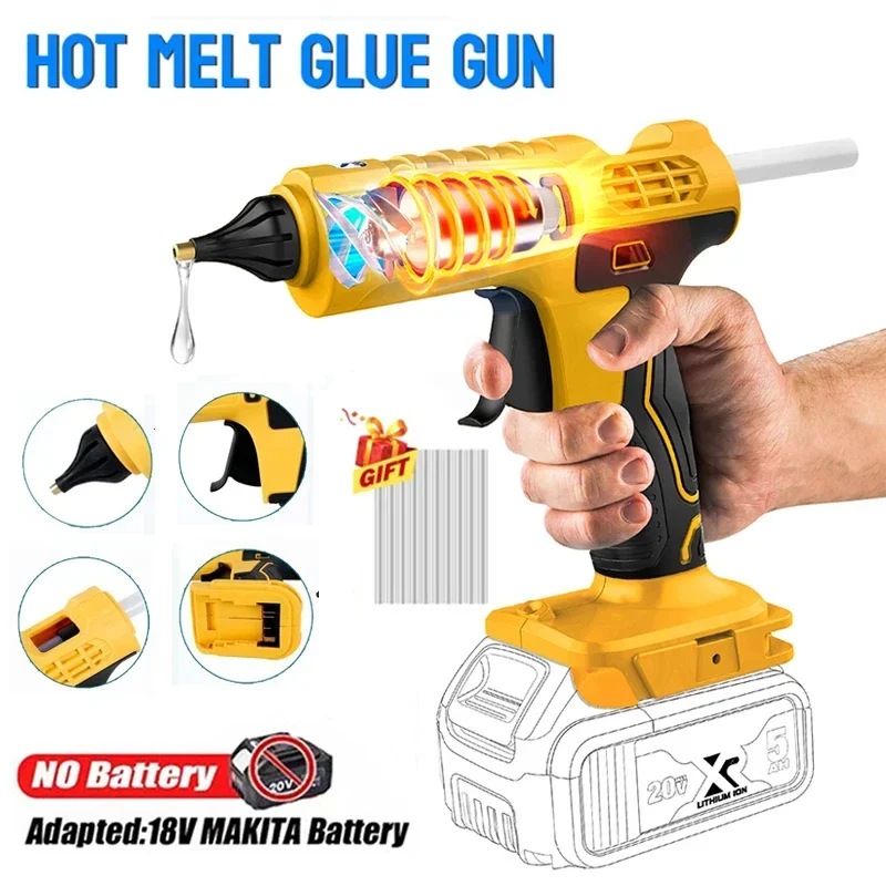 Pistola de Cola Quente Portátil Elétrica sem Fio Reparar Ferramenta Faça Você Mesmo Soldagem a Quente Bocal Anti-escaldante com 10 Varas para Dewalt