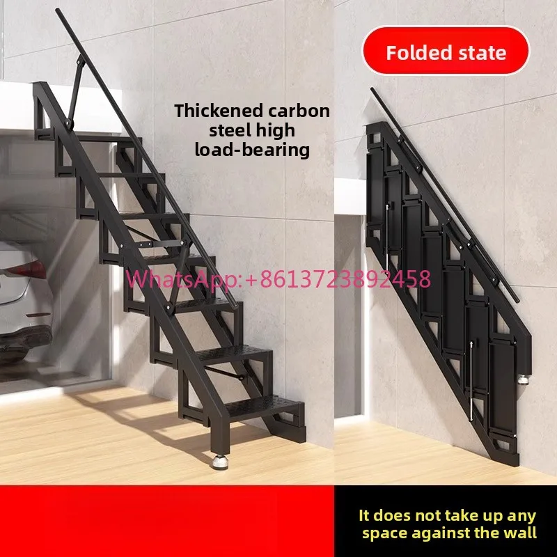 Folding stairs against the wall Loft garage Carbon steel Welded expansion screw Fixed compartment Indoor and outdoor ladder