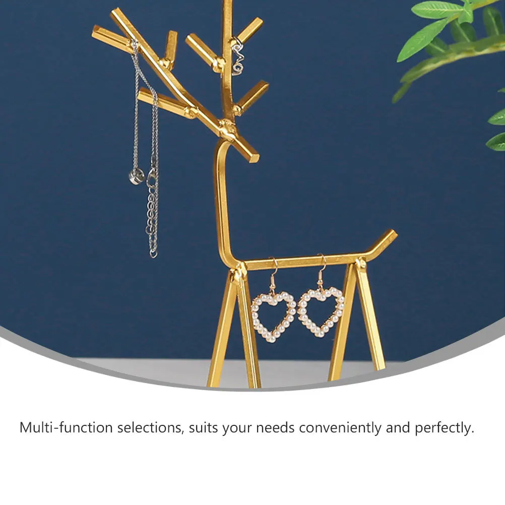 

1Pcs Exquisite Gold-Toned Deer Ornament Stand Multi-Function Jewelry Storage Holder for Earrings Necklaces Iron Display Decor