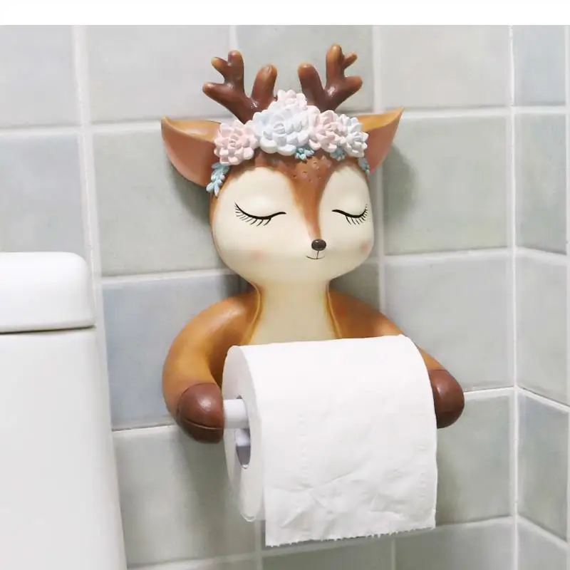 deer Sika wreath Resin bathroom Paper towel holder rack Hanging Punch free Decorative ornaments