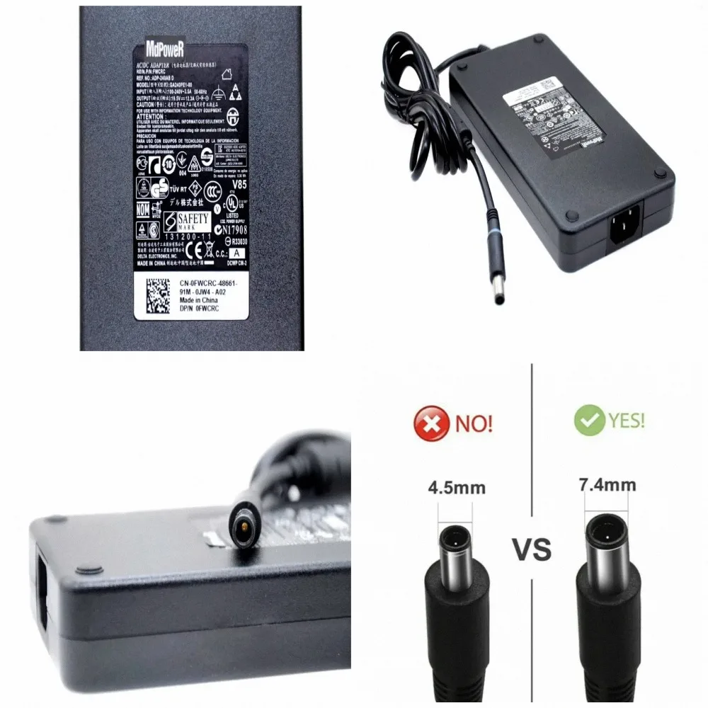19.5V 12.3A 240W Ac Adapter ForD DELL Alienware M15x M17x Precision 17 7000 R3 PA-9E J211H J938H Y044M 42R4N 450-18934