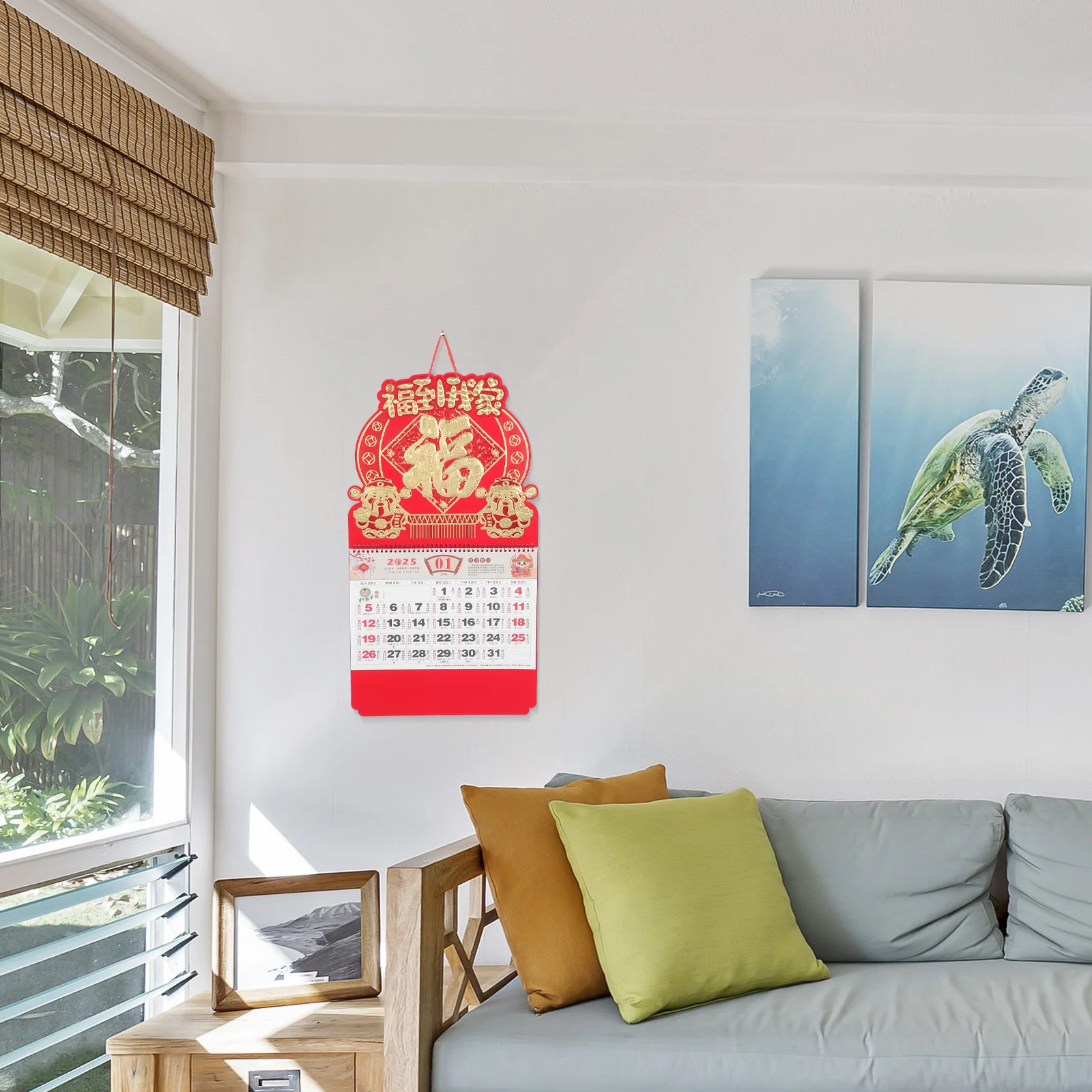 

Red Embossed 2025 Chinese New Year Snake Year Fortune Plaque Calendar Wall Hanging Decor for Living Room Kitchen 2025 Yearly