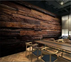 Dark Brown Retro Nostalgic Wood Grain Striped Mural Wallpapers for Living Room KTV Bar Cafe Restaurant Wall Paper 3D Home Decor