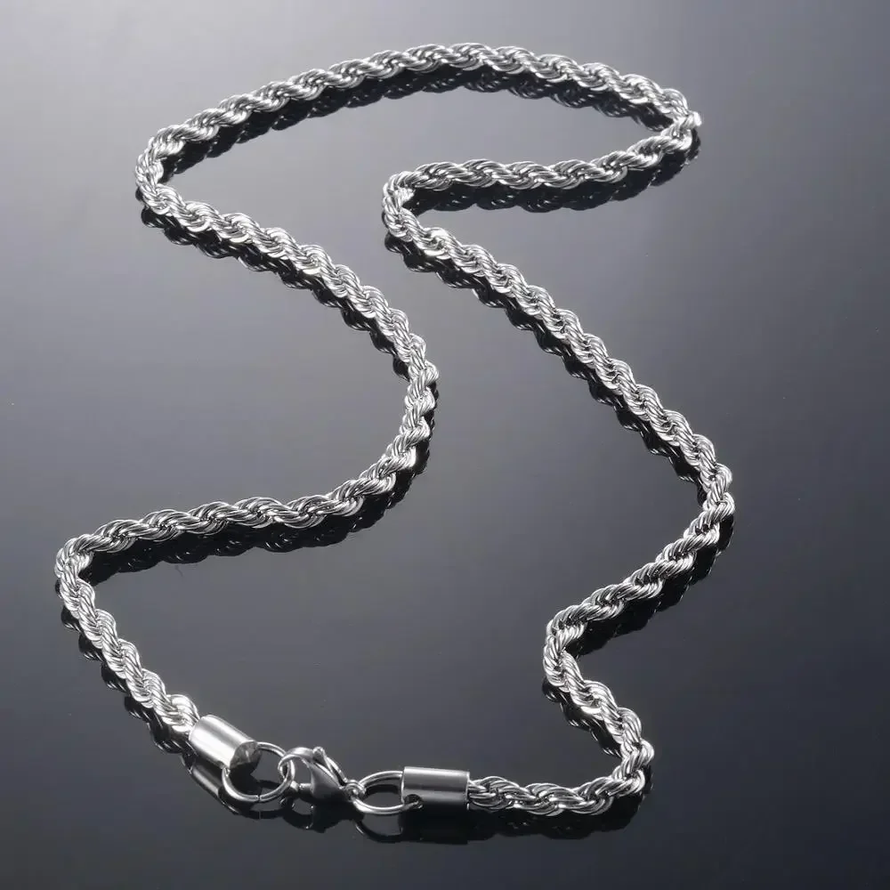 Cadena de acero inoxidable para hombre, collar de cuerda trenzada, ancho 2,3/3/4/5 MM, eslabones chapados en plata, joyería resistente al agua, se puede vender al por mayor