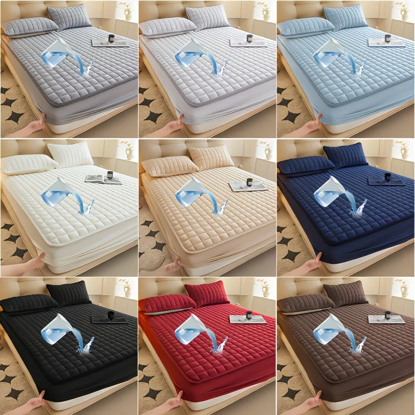 Quilted Mattress Protector Soft Comfortable Solid Color Bedroom Bedding Fitted Sheet Mattress Cover Home Hotel Furniture