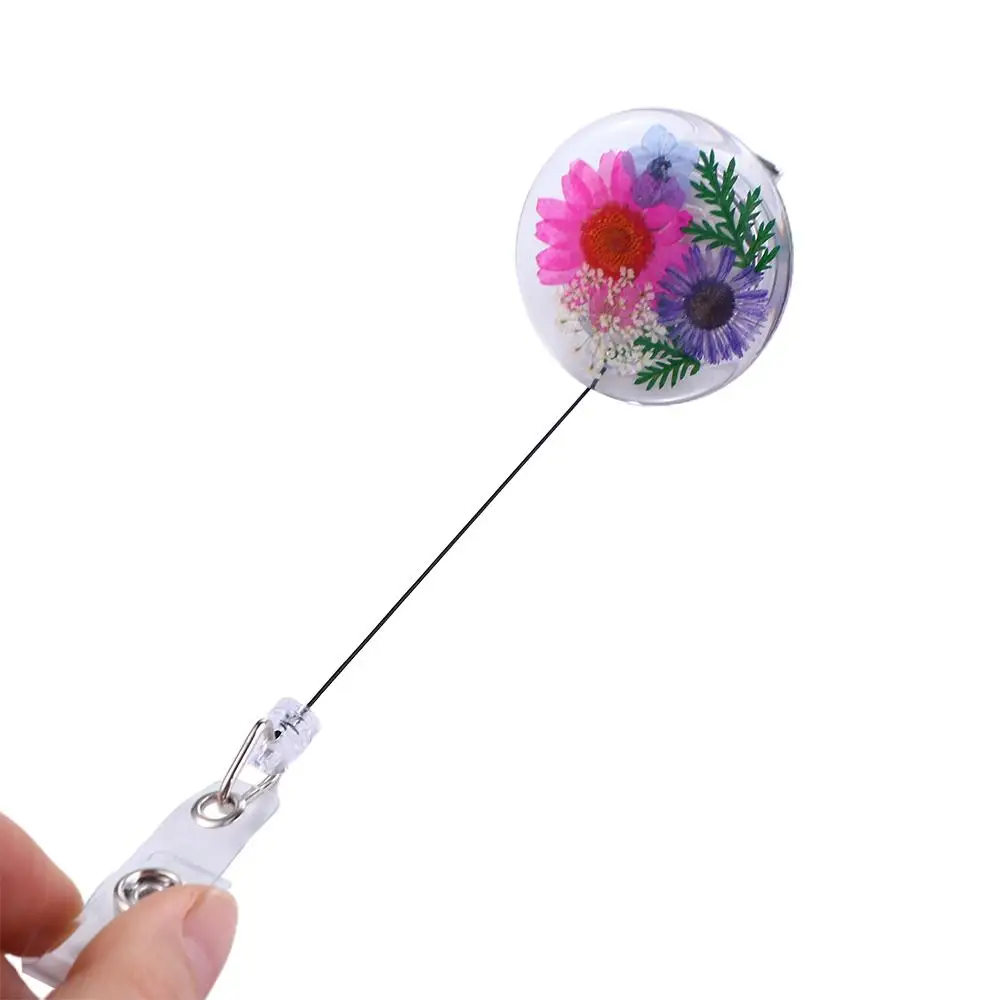 Floral Badge Reel Clip Key Holder Charms Jewelry Retractable Resin Card Badge Holder Reels Keyring ID Lanyard Badge Reel