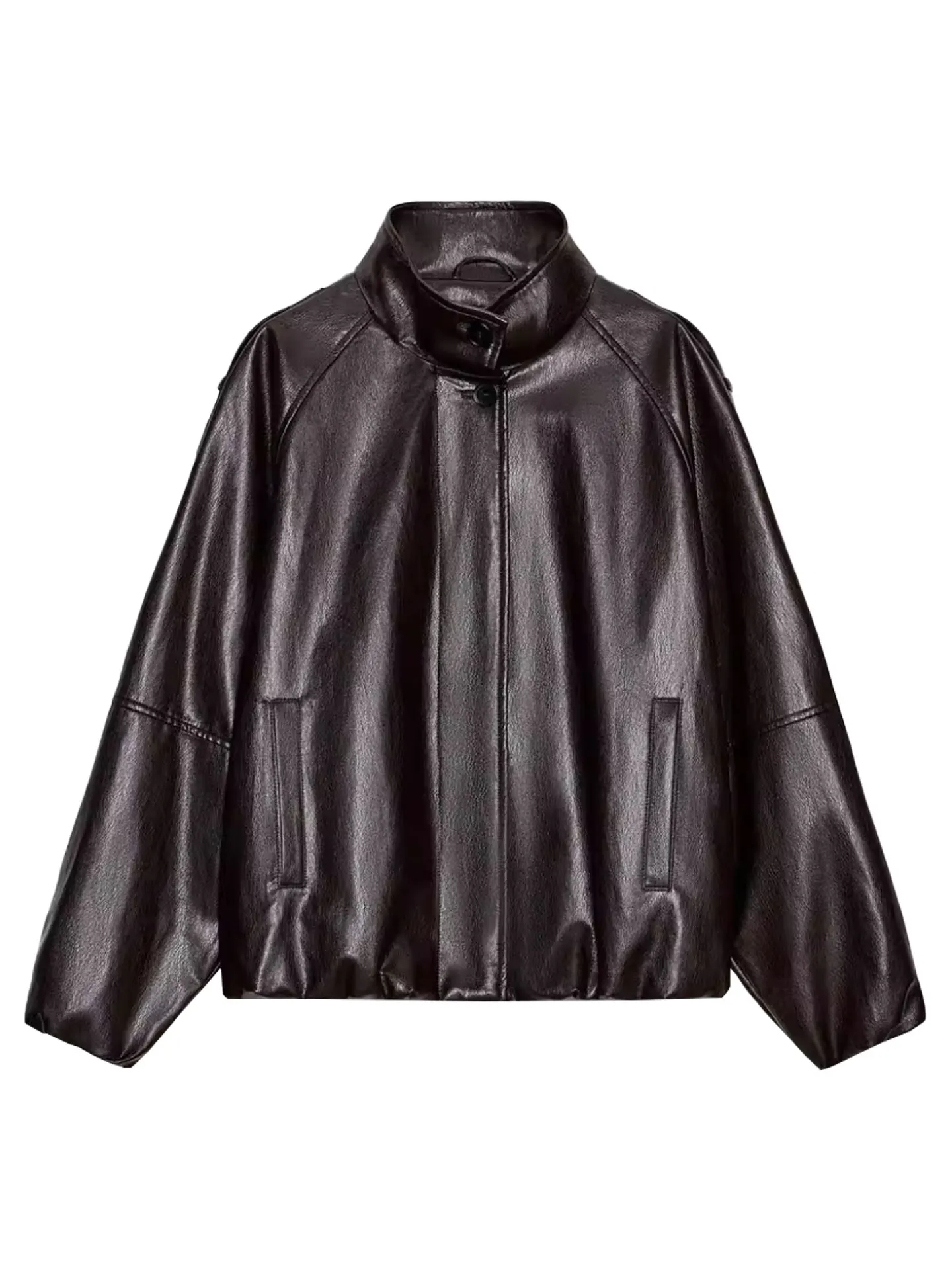 Spring 2026 American Sle Casual Loose Long Sve Faux Leather Stand Collar Jaet Women Slimming ort Outerwear