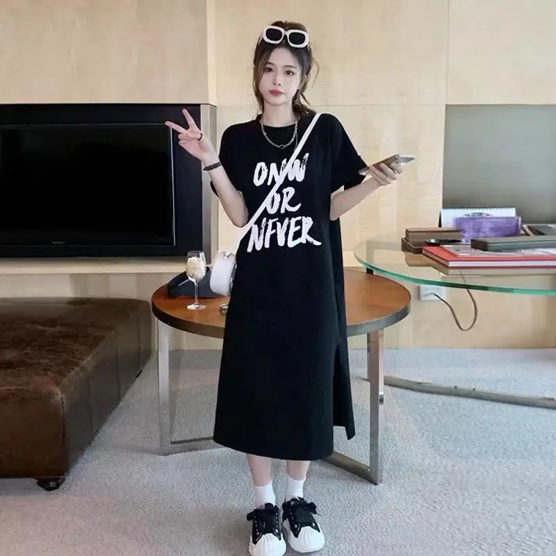 

Lazy Style Letter Print Loose Youth T Shirt Dress Women Clothing New Summer Short Sleeve Simplicity Casual Dresses Fashion Trend