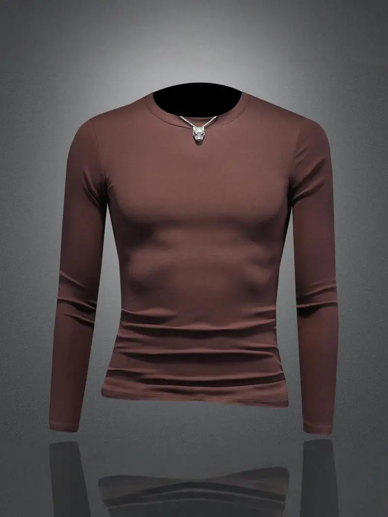 

Men's Slim Fit Long Sve T-irt Pure Cotton Elastic Base irt Korean Sle Autumn New Arrival Versatile Color Base ...