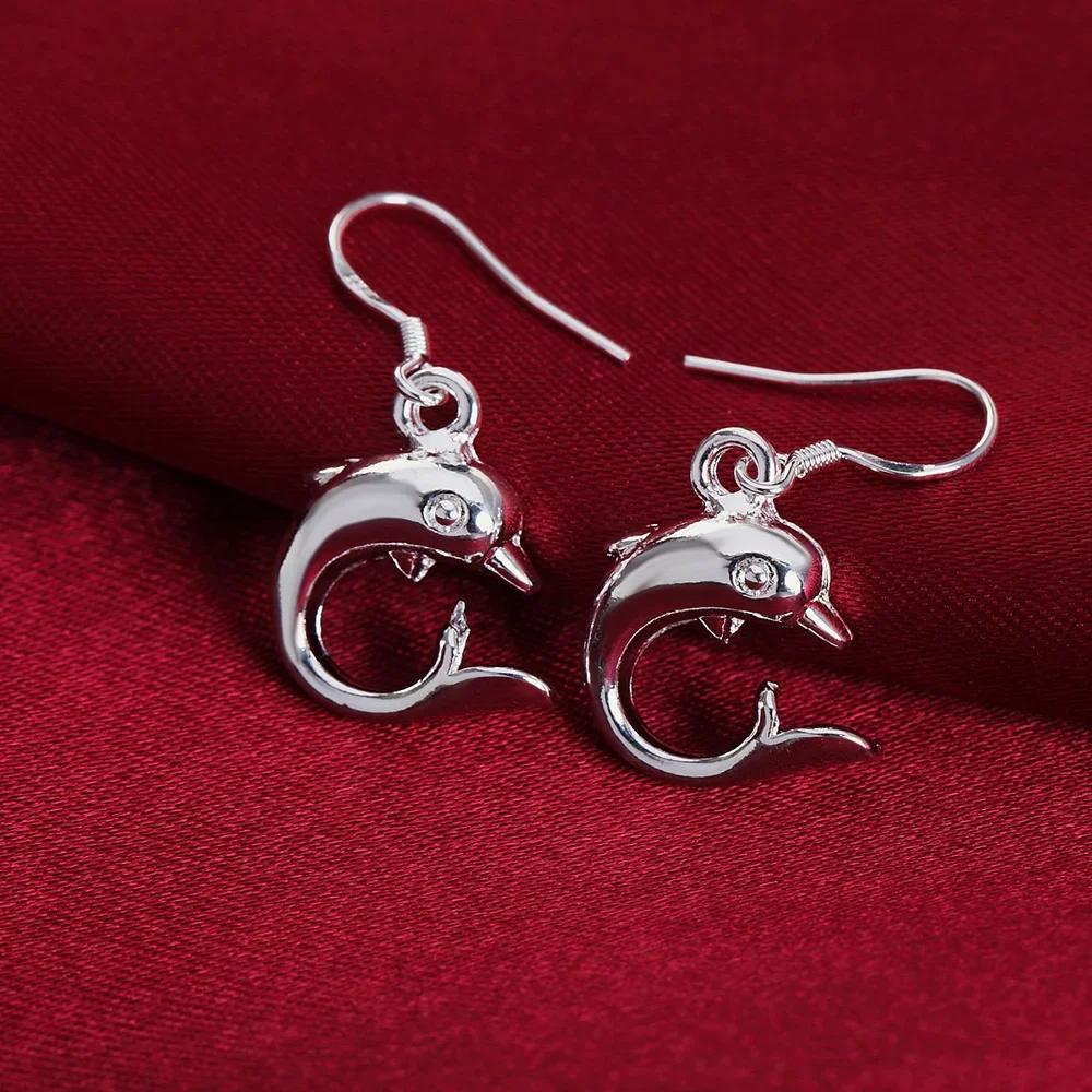 925 Sterling Silver Cute little dolphin drop Earrings for Women Luxury Fashion Party Wedding Accessories Jewelry Christmas Gifts