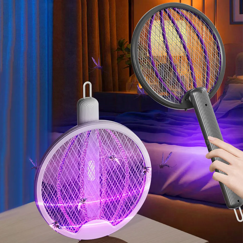 

3-in-1 Foldable Electric Mosquito Killer Fly Swatter Trap Light Wave Mosquito Lure Home Wall-Mounted Mosquito Bug Zapper Racket