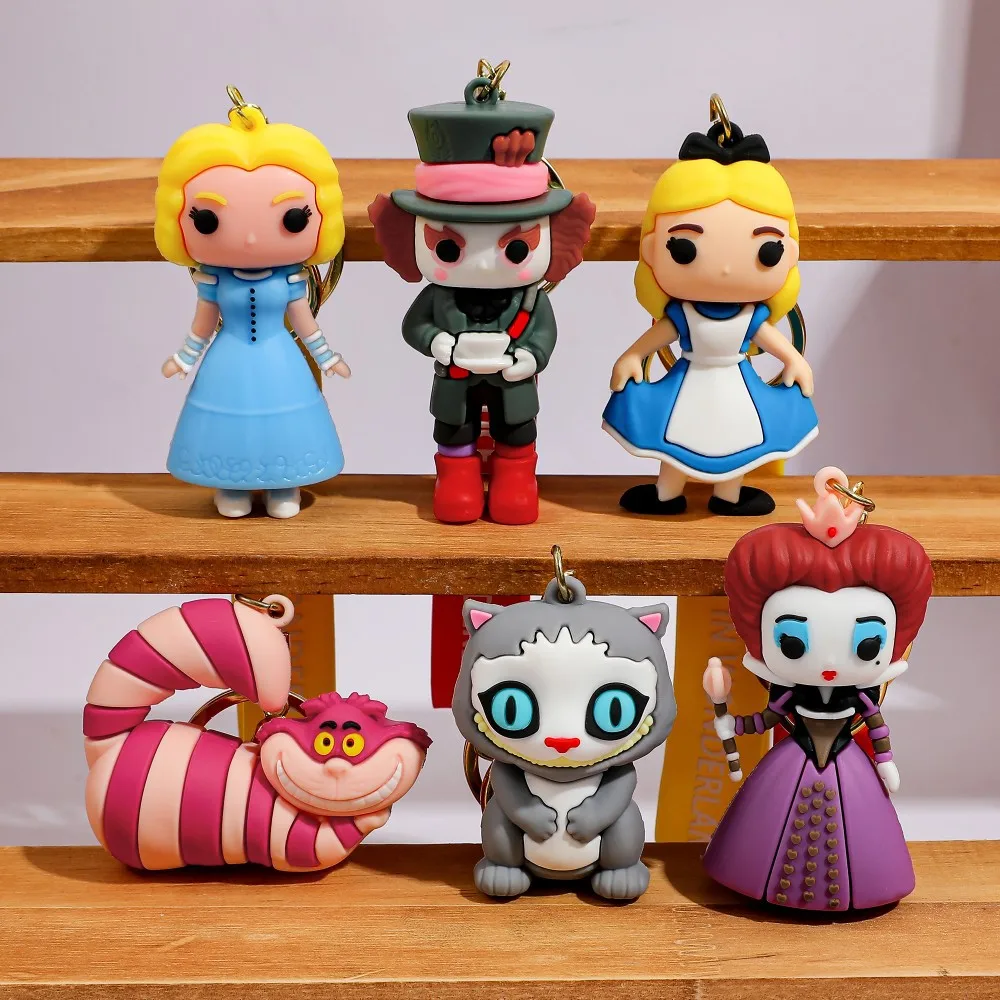 Alice In Wonderland Silicone Keychain Lovely 3D Anime Film Figure Key Chain Keyrings Backpack Bag Car Accessories Gift