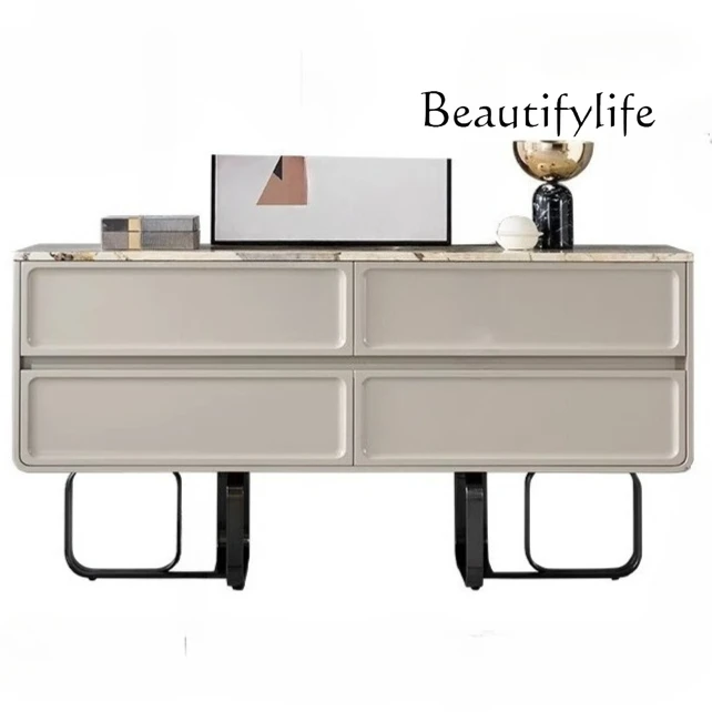 

Italian light luxury marble four-chest cabinet entrance modern minimalist luxury stone solid wood dining side locker new