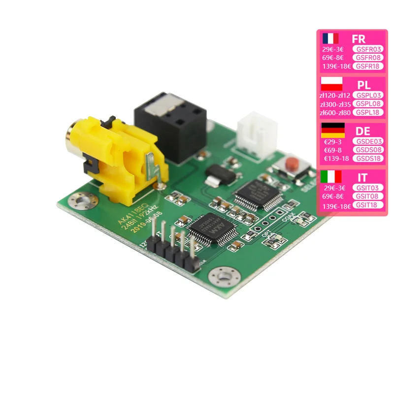 AK4118 receiver board coaxial fiber to IIS i2s connected DAC decoder pcm1794 es9038