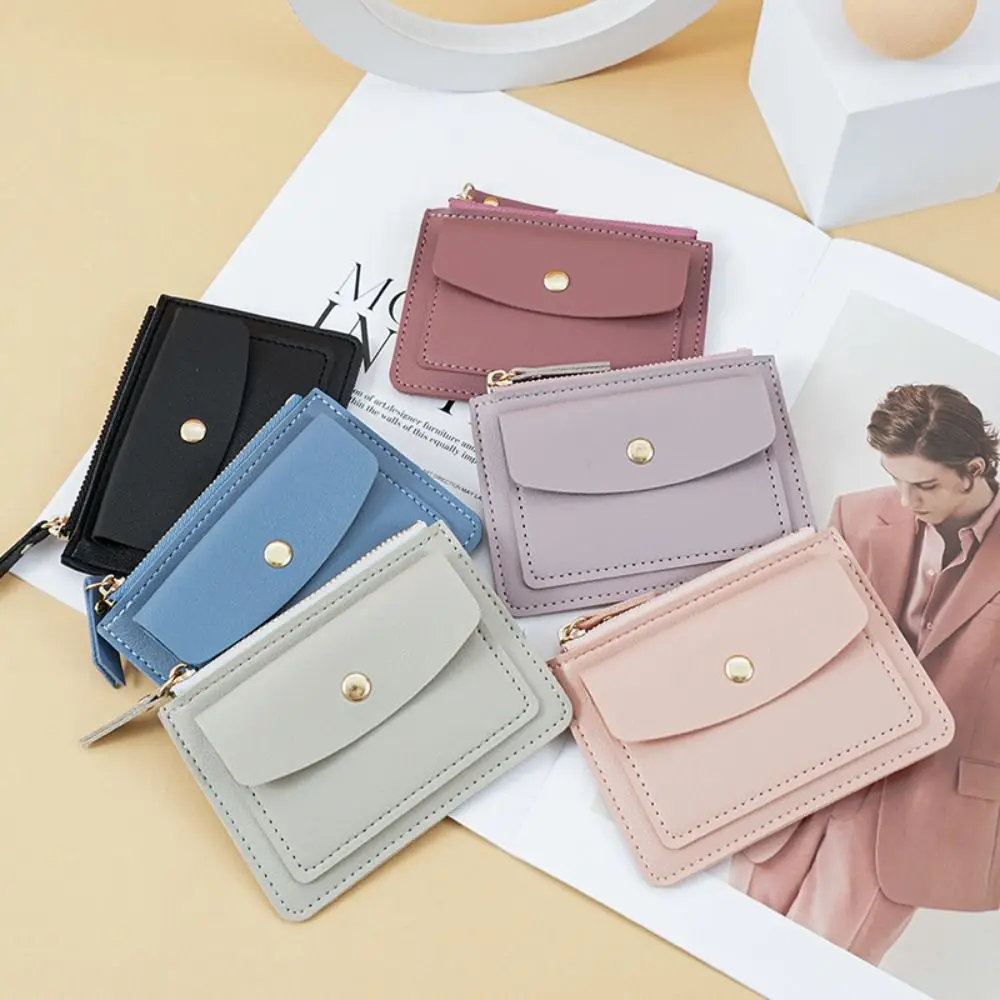 Square Leather Coin Purse Simple Multifunctional Zipper Zipper Short Wallet ID Card Case Short Wallet Hasp Wallet Outdoor