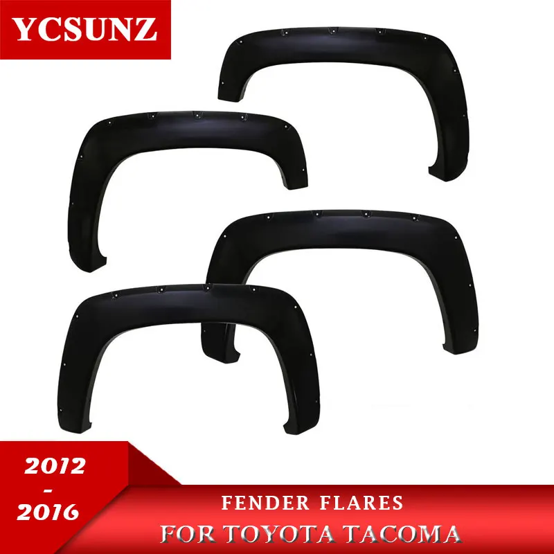 Black Wheel Arch Mudguards Fender Flare For Toyota Tacoma 2012 2013 2014 2015 2016 Double Cabin Pocket Rivet Nut