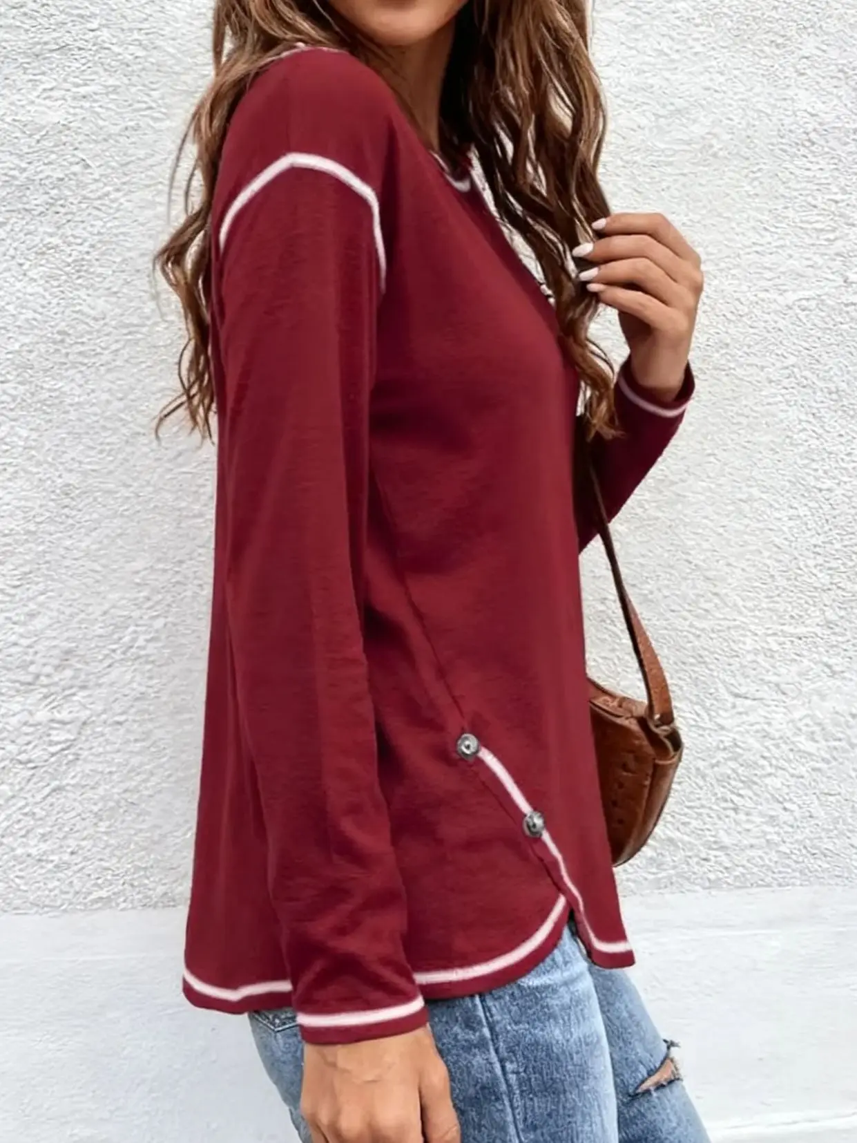 

Женские модные топы, однотонная футболка нестандартной формы, женская рубашка с длинным рукавом, красная