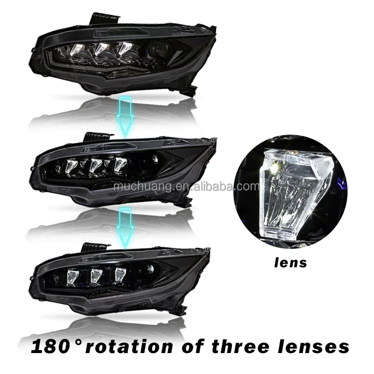 LED Dynamic Headlamp Assembly applicable to the 10-generation HondaCivic2016 2017 2018 2019 2020 Headlamp Plug and Play