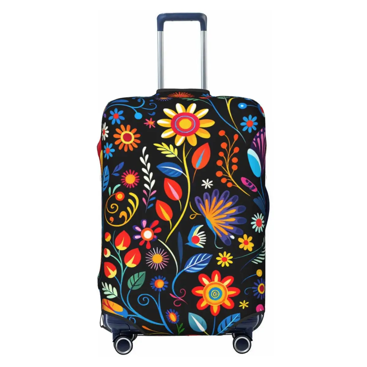 Mexican Folk Art Floral Pattern Luggage Cover Elastic Travel Suitcase Protective Covers Fits 18-32 Inch