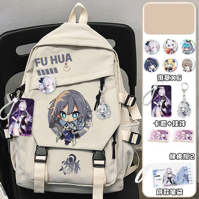 28x13x43cm Black White, Honkai Impact 3rd, Student Kids Teens School Bags, Large Capacity Mochilas Anime Backpacks Girls Boys