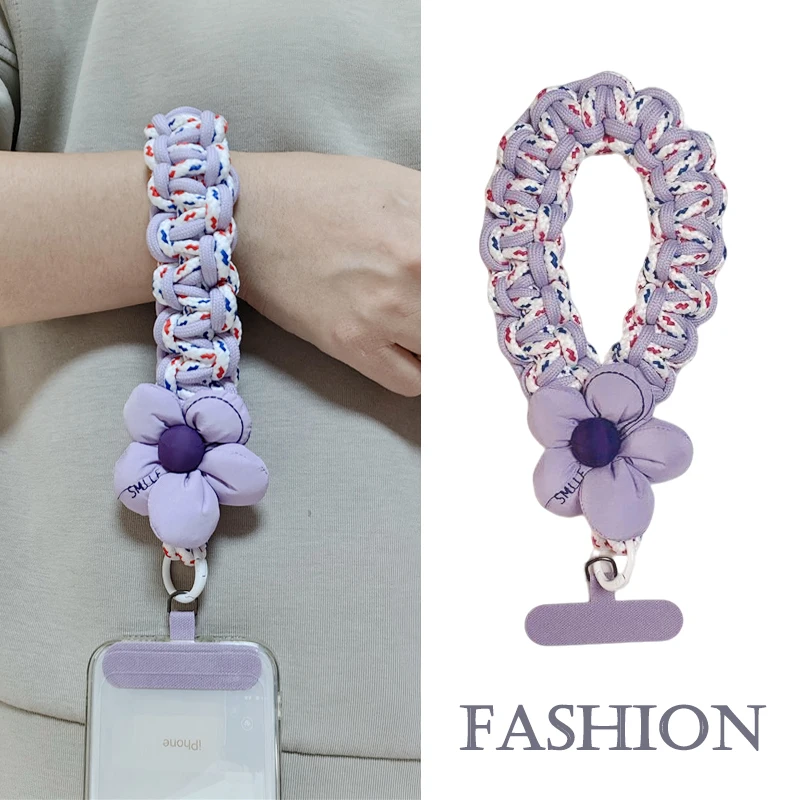 Corde de poignet élargie, lanière de téléphone portable, sangle courte pour appareil photo, corde tissée multicolore, lanière de téléphone antivol de voyage