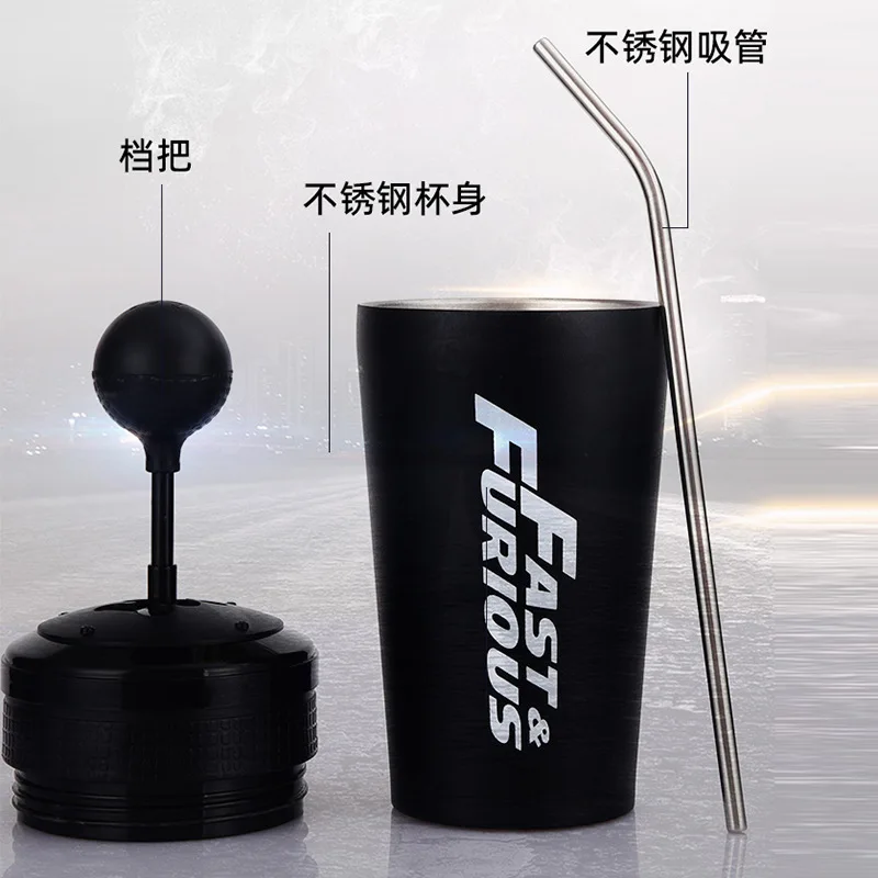 Stainless Steel 500ml Large-capacity Water Cup, Non-scalding Car Speed And Passion Insulated Anti-scalding Straw Thermos Cup Car