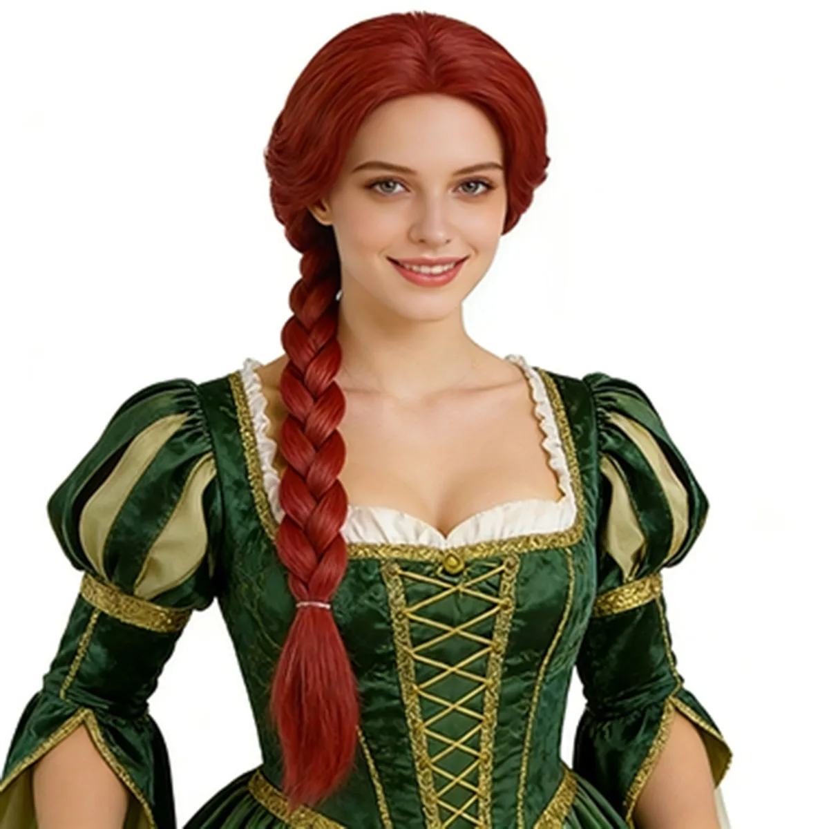Synthetic Red Princess Cosplay Wigs for Women Girls Long Braided Wig with Bangs Halloween Costume Anime Themed Party Daily Use