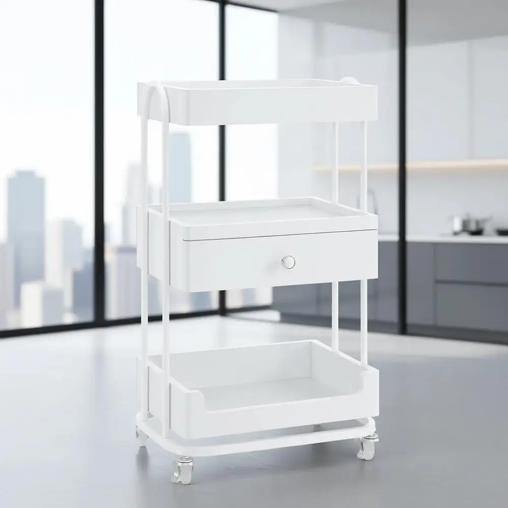 

Lockable Wheel Storage Trolley for Barber Shops and Spas, White
