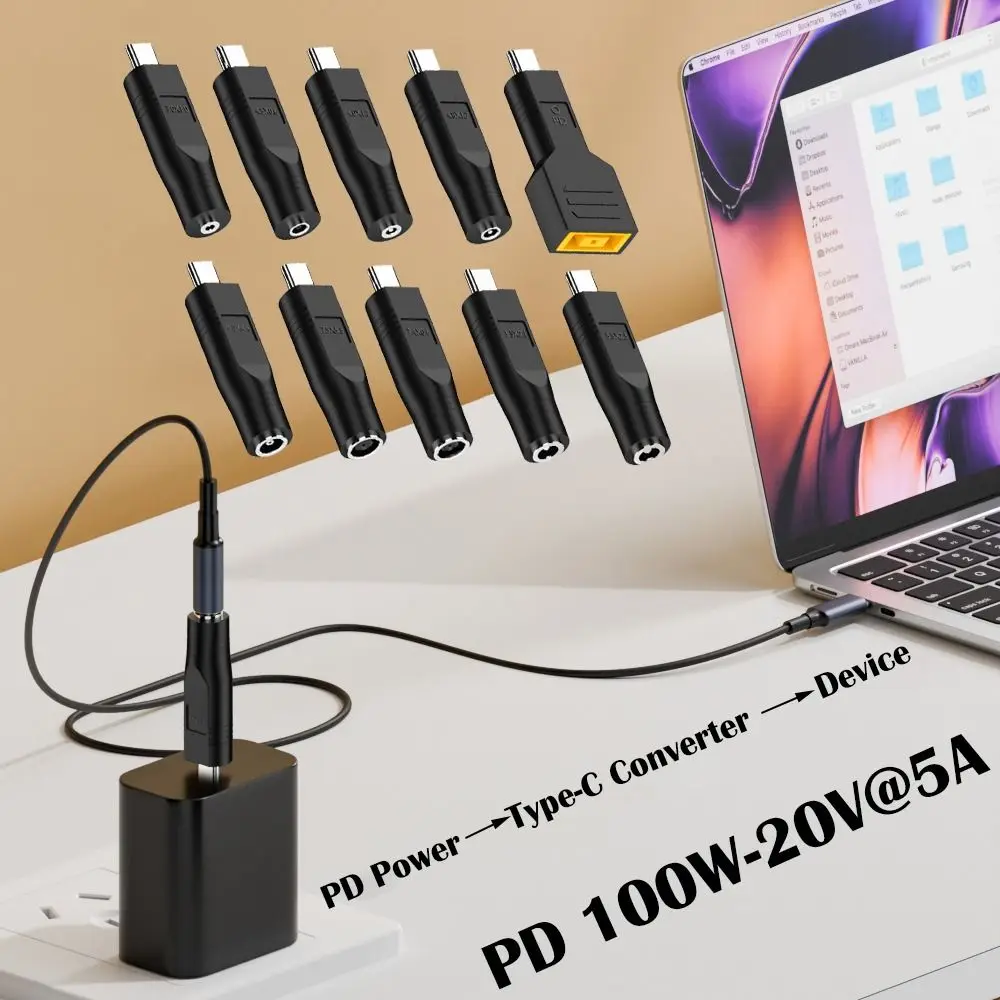 PD 100W USB Type C to DC Converter 20V 5A Fast Charging Laptop Power Supply Adapter Stable Safe Connector Electric Drill