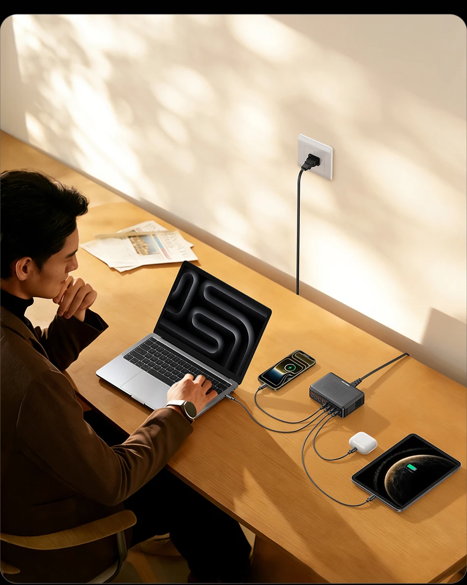 Rocoren 200W GaN-Ladegerät 8-in-1 Desktop-Schnellladegerät für iPhone 18 17 Pro Max Samsung USB Typ-C Ladegerät Tragbare Powerstation – Detail 27