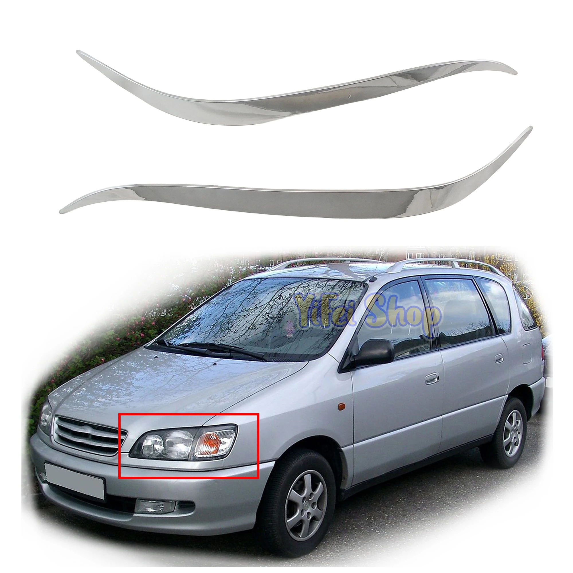 

2PCS New ABS Chrome Car Accessories Plated Head Lamp Cover Trim Paste Style For Toyota Ipsum Picnic XM10G 1996 1998 1999 2000 21