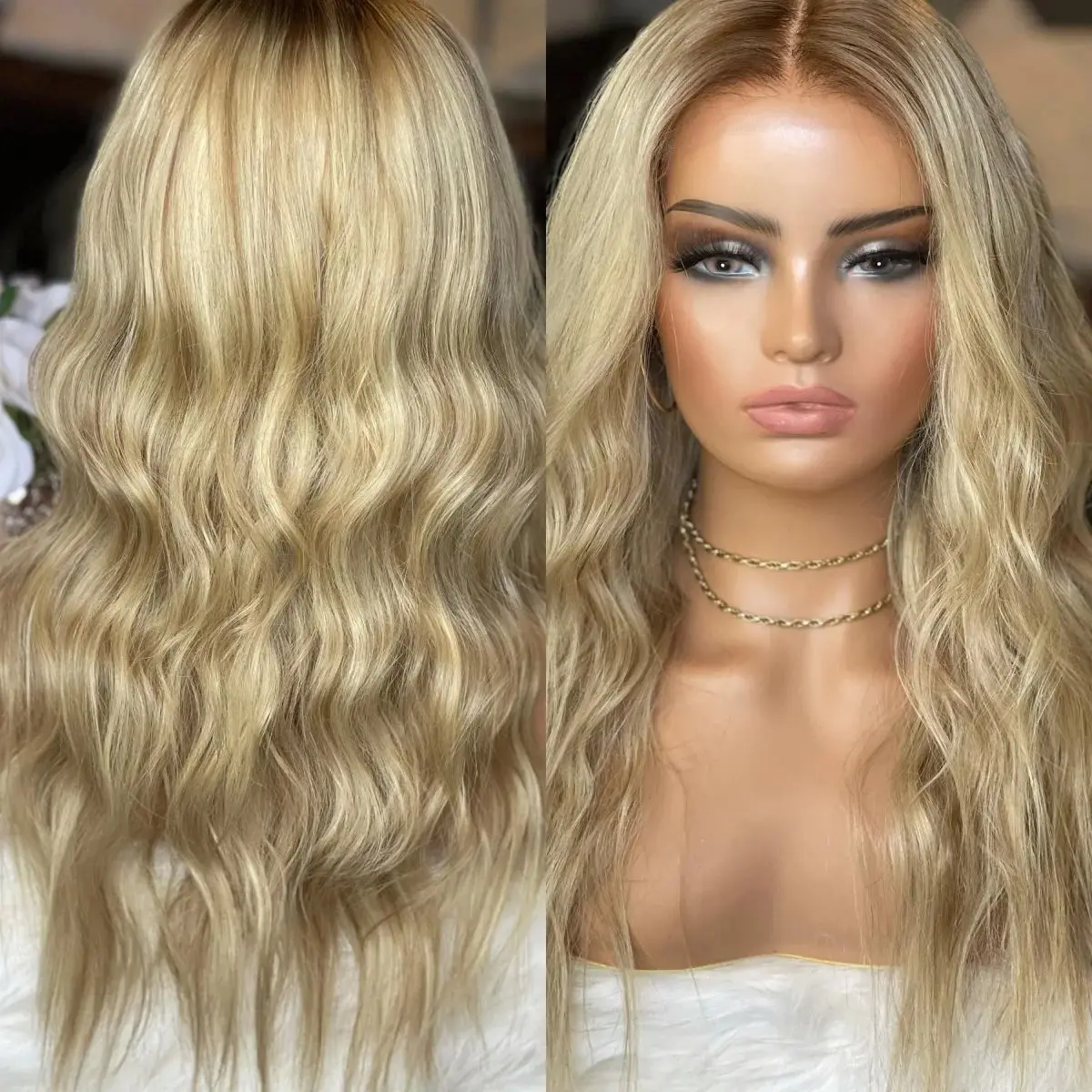 Top Sale Soft Long Light Blonde Synthetic Lace Front Wig Deep Wave Natural Hair Wig Full Roots 24 Inches Daily Party Cosplay Use