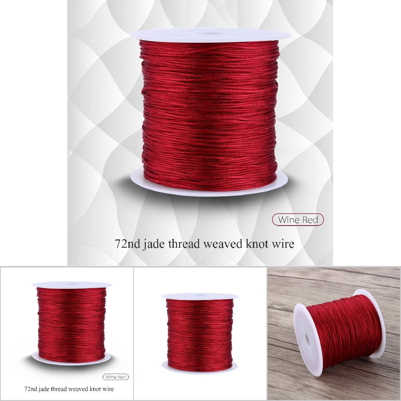 

100M X 0.8mm Nylon Chinese Knot Cord Rattail Macrame Thread String Burgundy Chinese Knot Cord Home Decoration Knitting Supplies