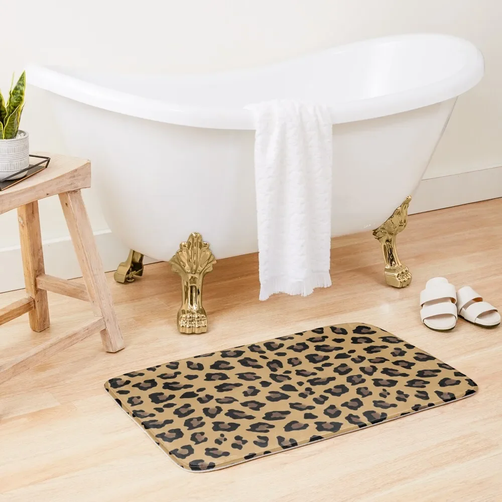 

Tan Leopard Print Bath Mat Absorbent Bathroom Rugs Living Room Mat