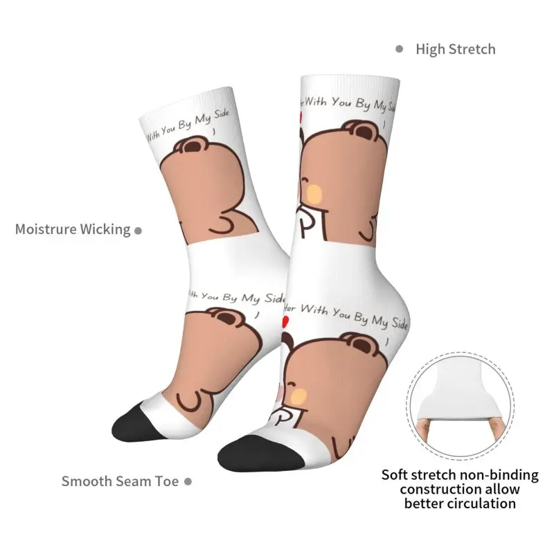 패션 남성용 팬더 베어와 브라우니 트루 러브 부부 드레스 양말 유니섹스 따뜻하고 편안한 3D 프린트 크루 양말